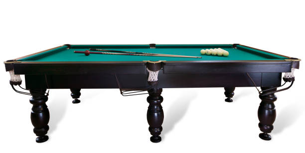 istock billiard table with balls and cue isolated on white background 1227538192