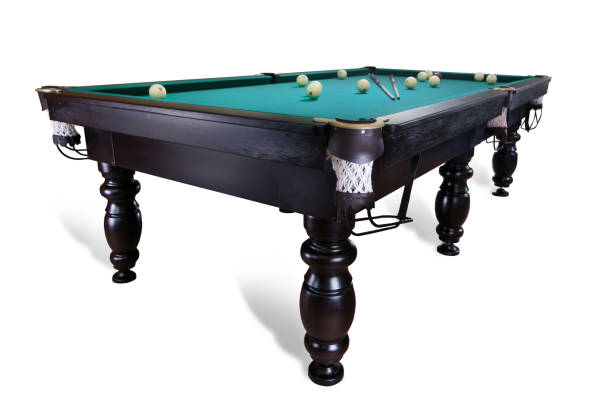 istock billiard table with balls and cue isolated on white background 1227538194