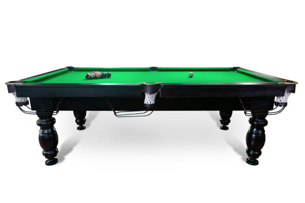 istock billiard table with balls and cue isolated on white background 1227538195