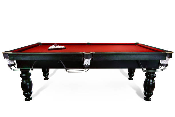 istock billiard table with balls and cue isolated on white background 1227538198