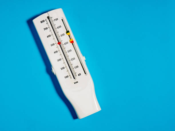 istock Medical device peak flow meter on a blue background 1227542865