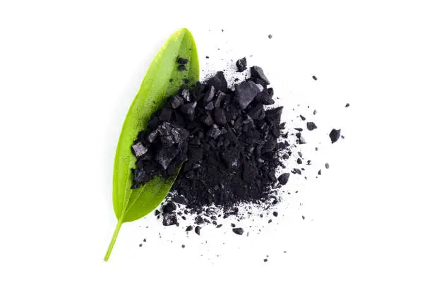 Charcoal powder, Burned wood isolated on white background.