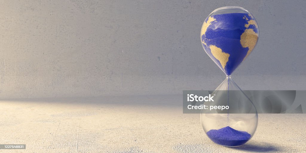 Clessidra con modello di sabbia dei paesi del mondo - Foto stock royalty-free di Clessidra