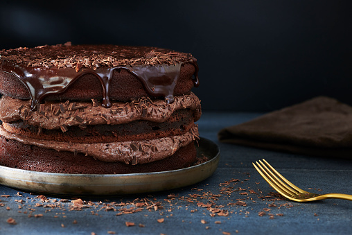Homemade triple layer chocolate cake