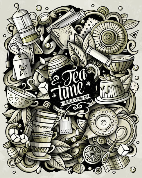 Cartoon Vector Doodles Tea Illustration Toned Cafe Funny Picture Stock  Illustration - Download Image Now - iStock