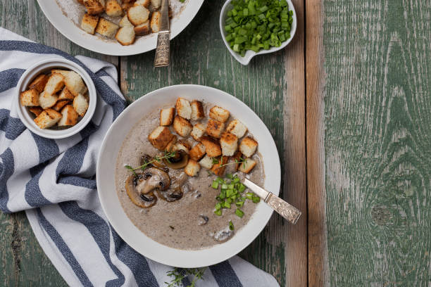 istock Creme soup with mushrooms in white bowl 1227554591
