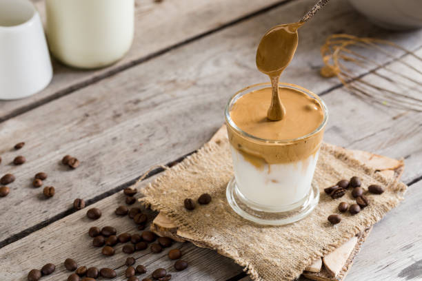 istock Coffee trend - dalgona coffee, whipped instant coffee. cream coffee, iced coffee 1227554910