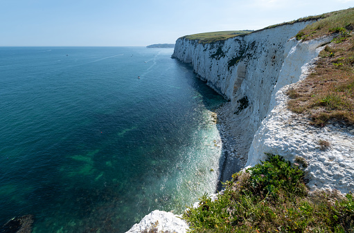 Chalk stone cliffs of the Dorset coast at Studland.