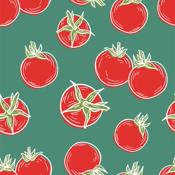 Vector illustration of Hand Drawn Tomatoes Seamless Pattern