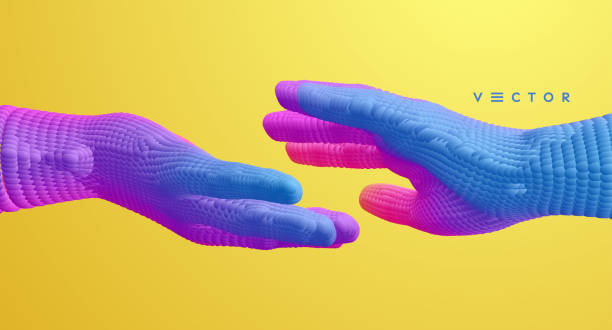 istock Hands reaching towards each other. Concept of human relation, togetherness or  partnership. Connection structure. 3D vector illustration. 1227558484