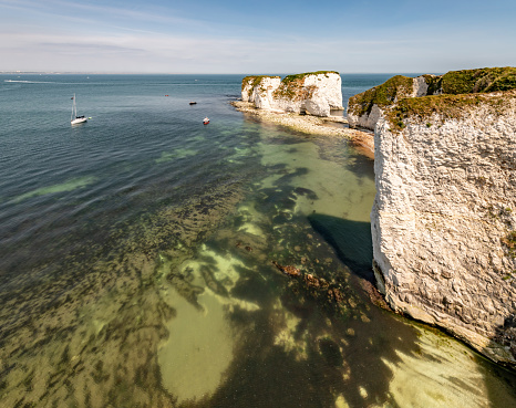 Chalk stone cliffs of the Dorset coast at Studland.