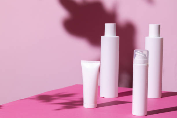 istock Skincare products containers on bright pink background 1227558712
