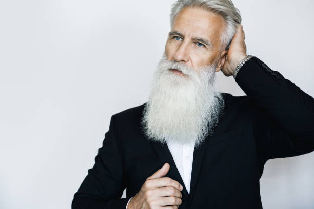 istock Handsome aged man wearing stylish black suit 1227560108