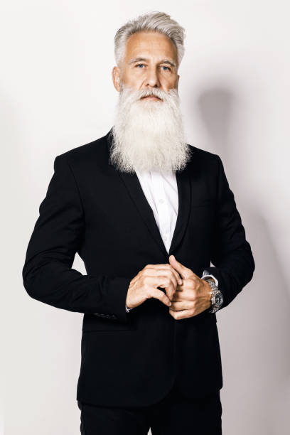 istock Handsome aged man wearing stylish black suit 1227560160