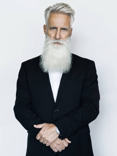 istock Handsome aged man wearing stylish black suit 1227560185