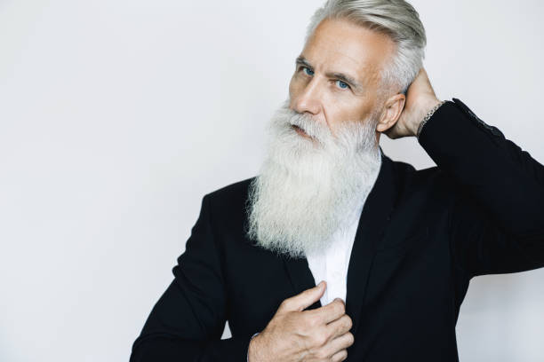 istock Handsome aged man wearing stylish black suit 1227560257