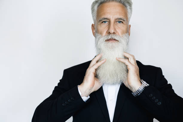 istock Handsome aged man wearing stylish black suit 1227560365