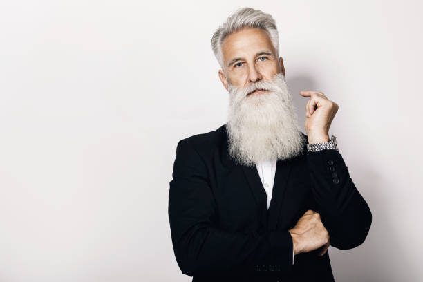 istock Handsome aged man wearing stylish black suit 1227560540