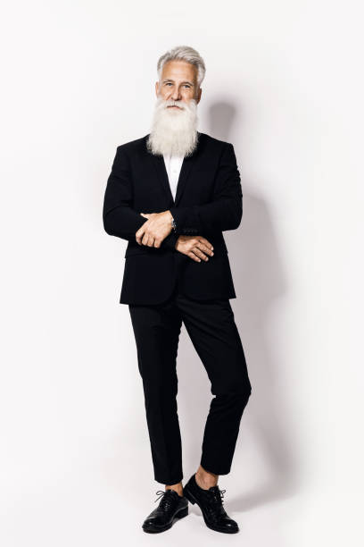istock Handsome aged man wearing stylish black suit 1227560654