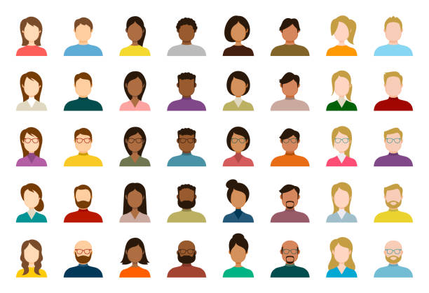 ilustraciones, imágenes clip art, dibujos animados e iconos de stock de conjunto de iconos de avatar de personas - perfil diversas caras vacías para la red social - ilustración abstracta vectorial - blanco color ilustraciones
