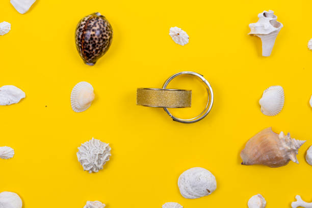 istock Costume jewelry and seashells on a yellow background 1227567739
