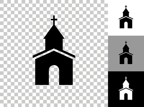 Church Icon on Checkerboard Transparent Background. This 100% royalty free vector illustration is featuring the icon on a checkerboard pattern transparent background. There are 3 additional color variations on the right..