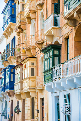 typical traditional balconies on buildings in Malta - Valetta