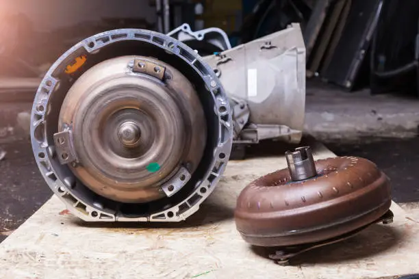 Photo of Automatic transmission with torque converter is centrifugal pump and centripetal turbine, between them guiding apparatus is a reactor. Pump wheel connected to crankshaft engine, turbine with gearbox.