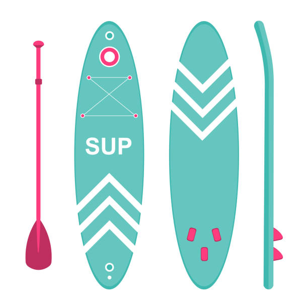 sup-board. drei seiten. sport und freizeit. - paddelbrett stock-grafiken, -clipart, -cartoons und -symbole