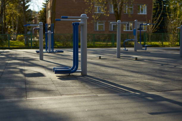 istock Empty street exercise machines in a public place. The concept of ban on walking. 1227575310