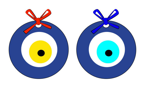 ilustrações de stock, clip art, desenhos animados e ícones de cartoon colored vector illustration of blue and orange evil eye bead, nazar boncuğu - evil eye beads