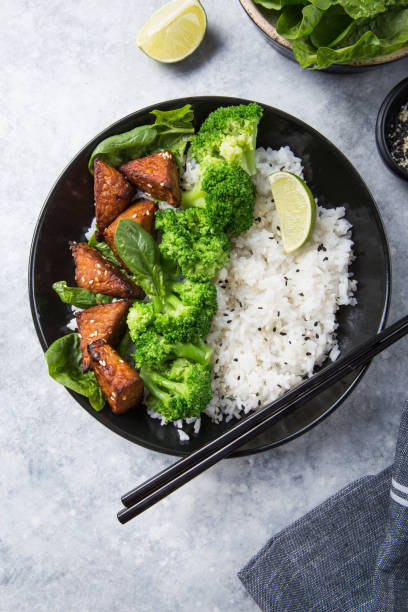 istock Teryaki tempeh with rice and roasted vegetables 1227576342