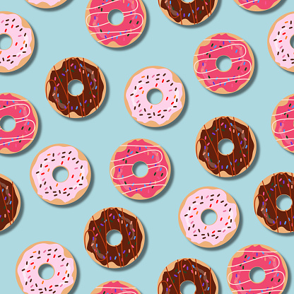 Vector Seamless Pattern Of Donuts On Green Background Chocolate Frosted  Donut Strawberry Frosted Donut Sour Cream Donut Stock Illustration -  Download Image Now - iStock