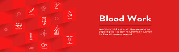 illustrazioni stock, clip art, cartoni animati e icone di tendenza di set di icone del lavoro di analisi del sangue e banner intestazione web - bloodwork