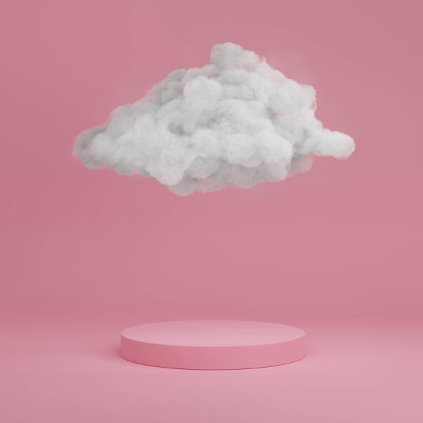 istock 3D pastel pink pedestal display with cloud. Abstract presentation podium stage with copy space . Minimal, trendy summer template for product promotion. 3d render illustration mockup banner. 1227581079