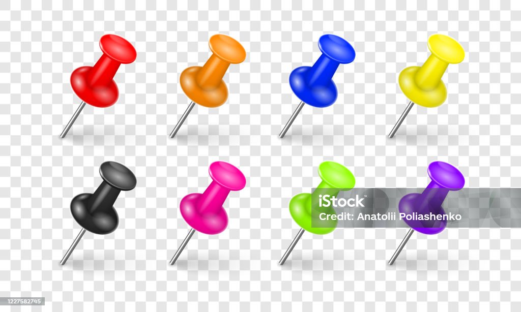 Colorful Pin Tacks Stock Illustration - Download Image Now - Attached,  Back, Blank - iStock