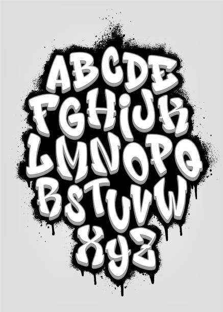 illustrazioni stock, clip art, cartoni animati e icone di tendenza di alfabeto carattere graffiti scritto a mano. alfabeto volumetrico. illustrazione vettoriale - graffiti fonts