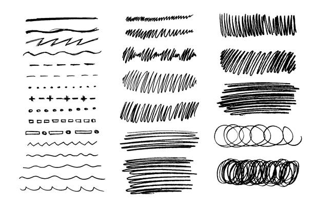 istock Set of vector grungy graphite pencil art brushes. Pencil textures of different shapes. Easy edit color and apply to any path, write and draw. 1227584967
