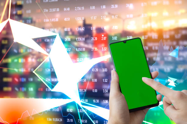 Stock market digital graph chart on LED display concept. A large display of daily stock market price and quotation. Indicator financial forex trade education background. coins for finance concept gráfico digital del mercado de valores en el concepto de pantalla led. una gran visualización del precio diario del mercado de valores y la cotización. indicador de fondo de educación comercial de divisas financieras. monedas para las finanzas y el co
