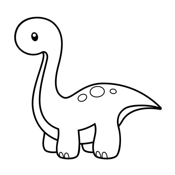 Cute Long Neck Dinosaur Coloring Page Vector Illustration On White Stock  Illustration - Download Image Now - iStock