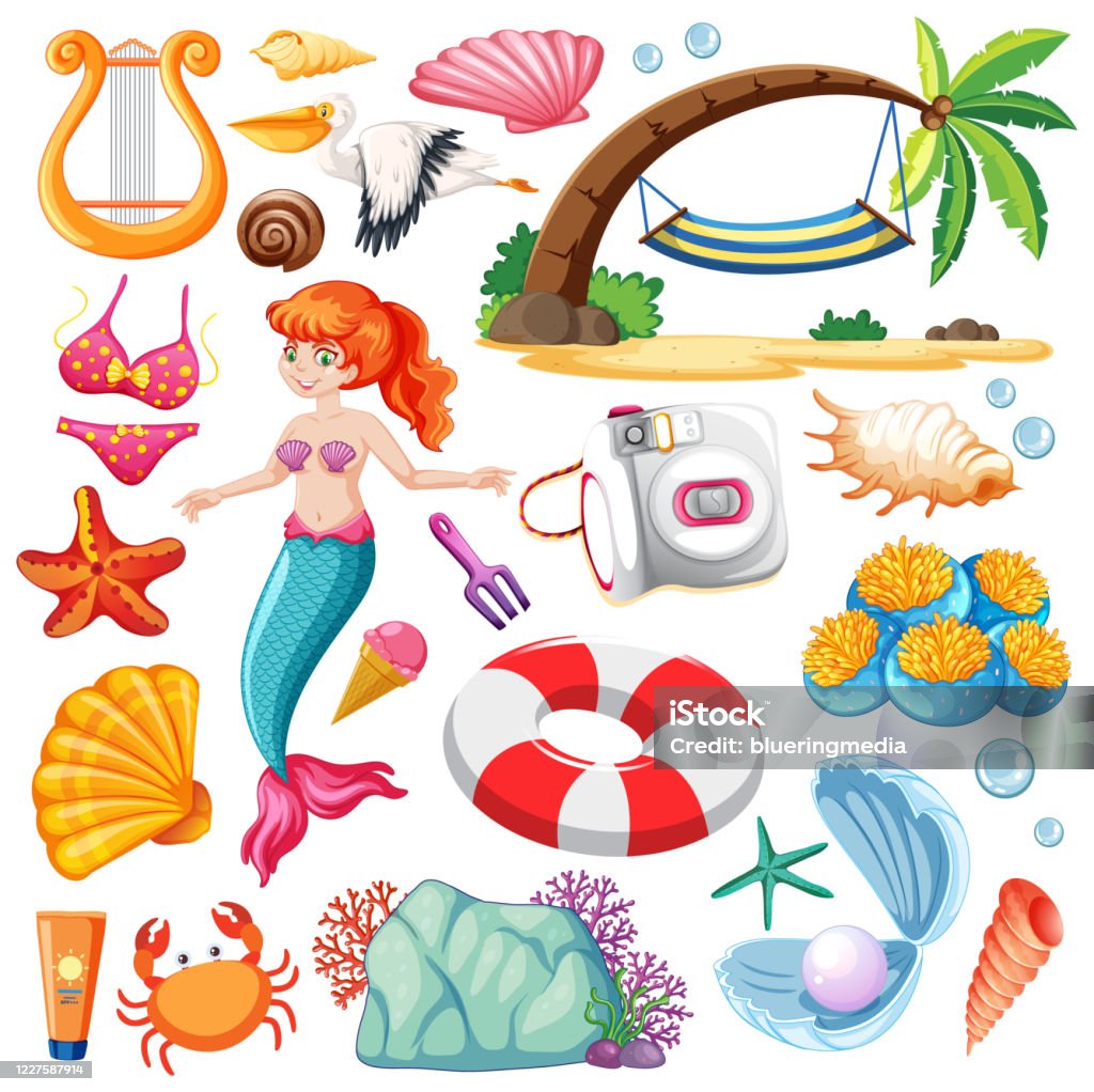 Tập Hợp Nhân Vật Hoạt Hình Hình Ảnh Nàng Tiên Cá Và Biểu Tượng Mùa ...