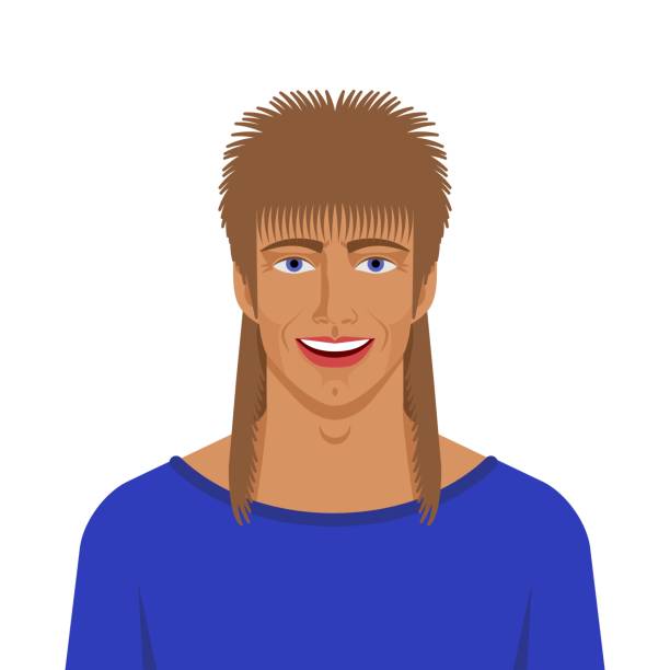 Handsome man with mullet haircut Handsome man with mullet haircut. Vector illustration emo hair guys stock illustrations