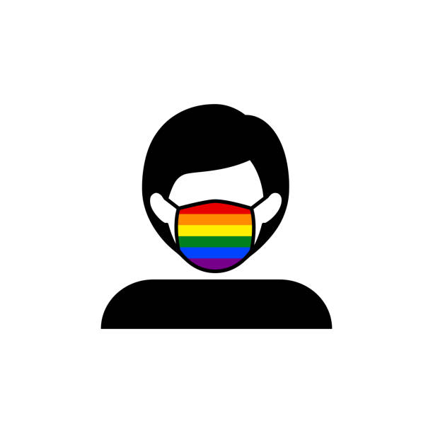 医療マスクのアイコンに虹のlgbtフラグを持つ女性 - sex object点のイラスト素材／クリップアート素材／マンガ素材／アイコン素材