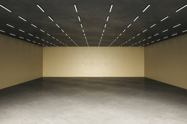 istock Simple yellow concrete interior with lamps 1227589899