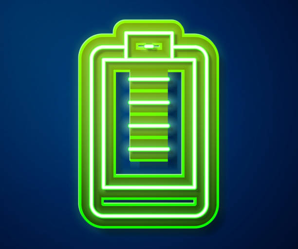 istock Glowing neon line Clipboard with checklist icon isolated on blue background. Control list symbol. Survey poll or questionnaire feedback form. Vector 1227591208