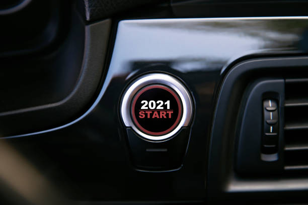 2021 Car Start Button On Dashboard New Year Concept