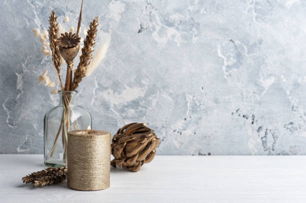 istock Scandinavian interior with golden dry flowers 1227594417