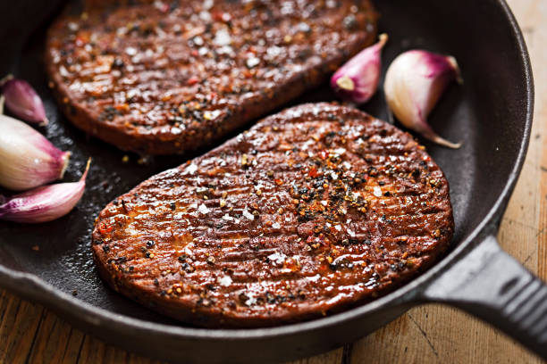Grilled meat free steaks with garlic