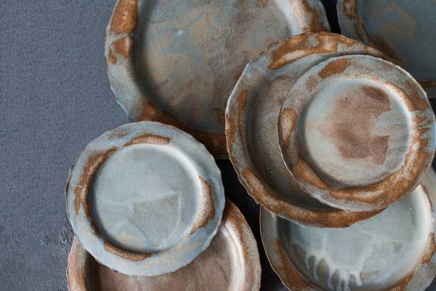 istock clay plates in vintage style, background 1227594964