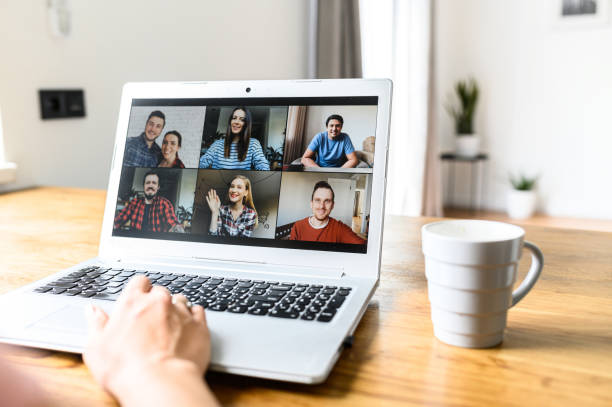 istock Video meeting on laptop screen, zoom app 1227596074
